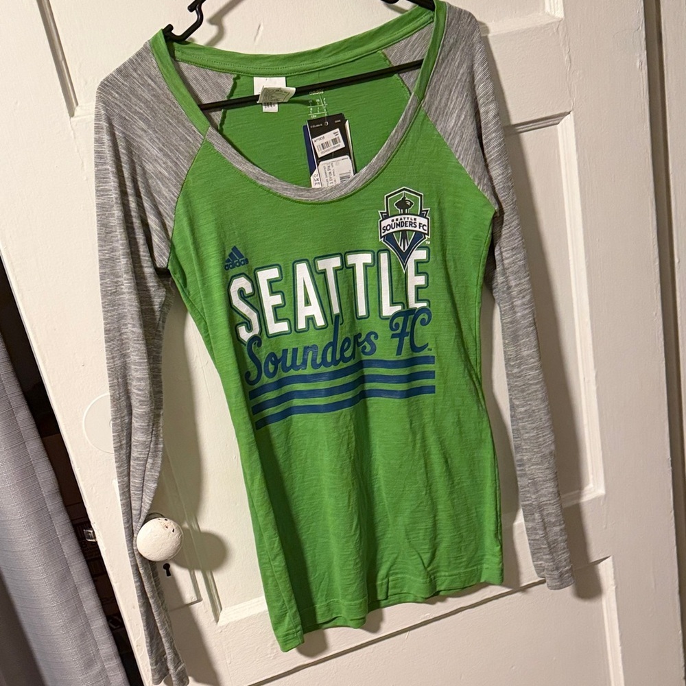 Adidas Green and Gray Seattle Sounders FC Long Sleeve Tee